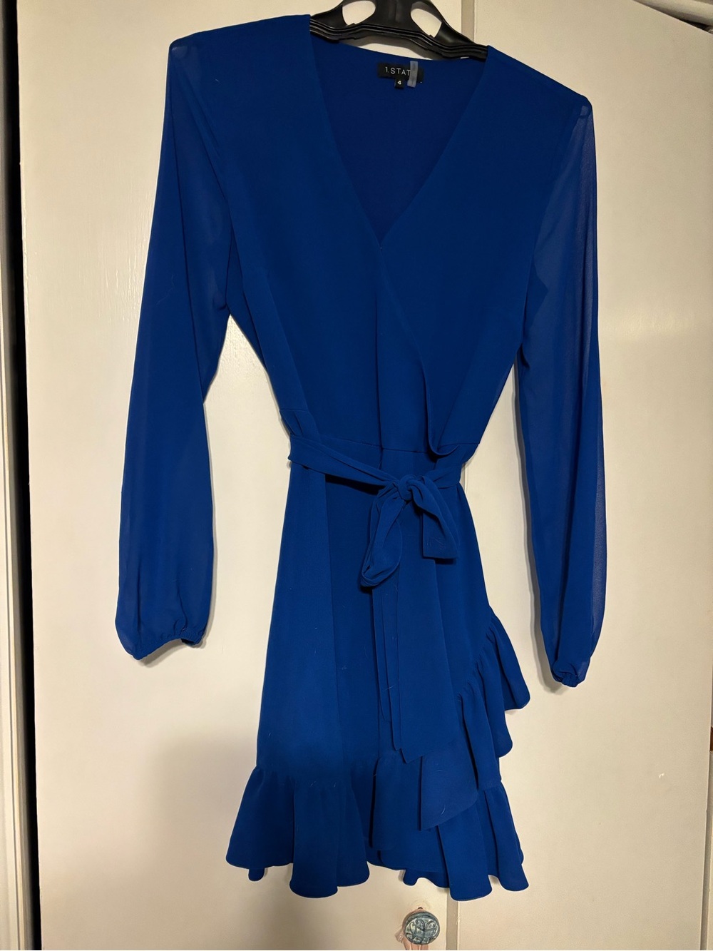 1. State Cobalt Blue Long-Sleeve Wrap Dress